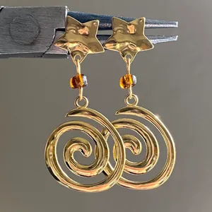 Handmade retro vintage boho funky grunge style fully stainless steel star & swirl dangle earrings☀️🌀 thumbnail 6
