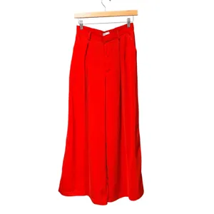Tronjori‎ Red Wide Leg Pleated High Waisted Trousers Pants Small Womens Flowy thumbnail 2