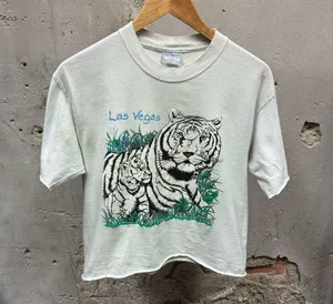 Vintage 1990s Las Vegas Nevada White Tiger Puff Paint Graphic T-Shirt Cropped M thumbnail 1