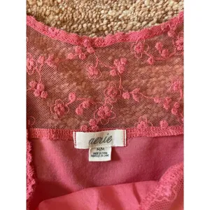 Aerie Pink Lace Trim Tank Top Women’s Size M Medium Floral Mesh Detail thumbnail 2