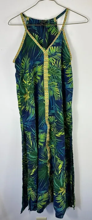 America and‎ Beyond Tropical Maxi Dress Womens Small Blue Beach Resort Hawaiian thumbnail 1