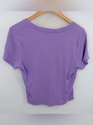 Beyond Yoga take the plunge purple ribbed v neck cropped tee women’s L thumbnail 4