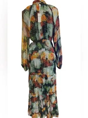 Anthropologie Boho Floral Abstract Print Tiered Maxi Dress size S thumbnail 4