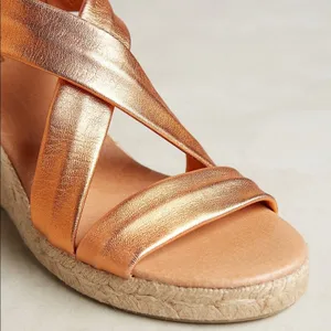 Anthropologie Pinaz‎ Espradilles Gold Copper Metallic Strappy Summer Heel 40 thumbnail 10