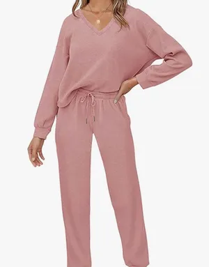 Amazon Woman Knit 2 Piece Long Sleeve Loungewear Jogger Set thumbnail 3