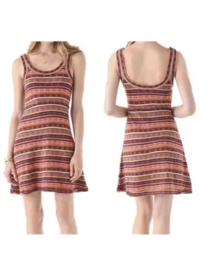 Free People Fair Isle Sweater Dress Fit & Flare Wool Blend PS thumbnail 2