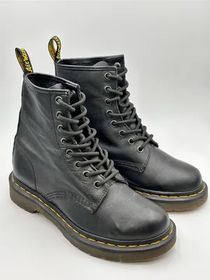 Dr. Martens Black Leather 8-Eye Lace-Up Boots with Yellow Stitching thumbnail 2