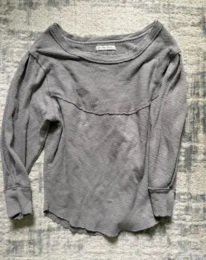 Free People Long Sleeve Waffle Knit Top in Gray thumbnail 1