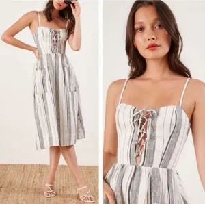 Reformation Ellen Linen Midi Dress Louisiana Stripe Size 4 thumbnail 2