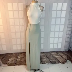 Blithe NWT White Green Open Back Sleeveless Cutout Halter Maxi Dress Small thumbnail 2