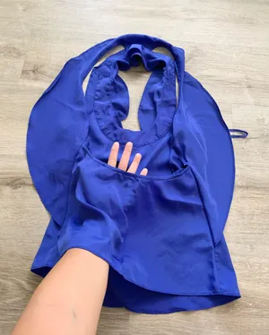 Foreign Exchange Royal Blue Tulip Ruffle Open Back Top S thumbnail 4