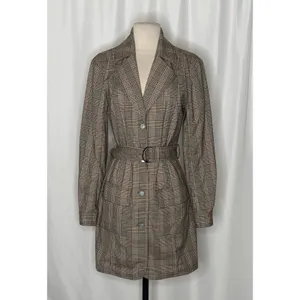 Anthropologie PILCRO Belted Blazer Dress Plaid Glen Check Brown Pockets Medium thumbnail 2