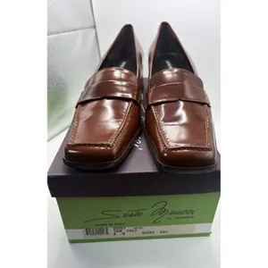 Sesto Meucci Sissy Tan Calf Leather Square Toe Block Heel Penny Loafers Size 8N thumbnail 6