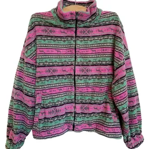 Cider‎ Pink Green Fair Isle Sherpa Fleece Full Zip Jacket XL New thumbnail 8