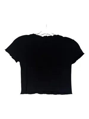 Brandy Melville Black Ribbed Cropped Short Sleeve Top One Size Fits Small EUC thumbnail 3