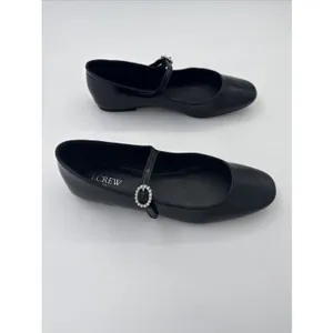 J. Crew Mary Jane Ballet Flats Sz 8 Black Patent Leather Academia Pearl Buckle thumbnail 2