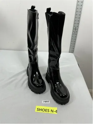 Womans New Teaieui Knee High Platform Moto Boots Size 8 Black thumbnail 2