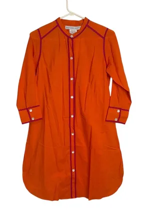 Gretchen Scott Tunic Shirt Tail Dress Womens S Orange Mandarin Collar 3/4 Sleeve thumbnail 1