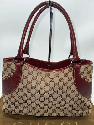 VTG Gucci Beige GG Supreme Canvas Shoulder Bag with Burgundy/Dark Red Accents thumbnail 2
