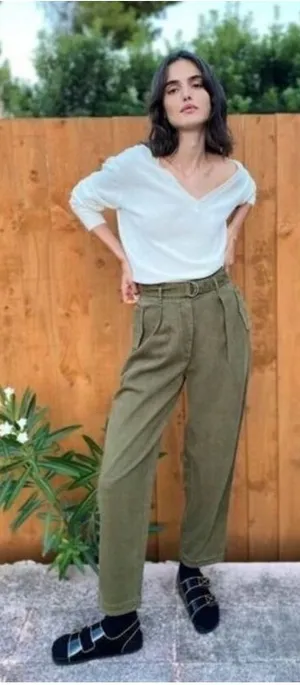 Babaton The Group Olive Green‎ Belted Utility Cargo Pants High Rise Pleated 4 thumbnail 1