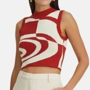 C/MEO Collective Red & Cream Cropped Sweater Top(Size Large) thumbnail 1