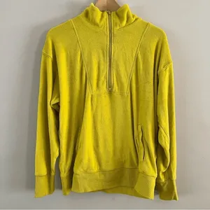 Aerie OFFLINE Chartreuse Green Terry Pullover Mock Neck Half Zip Sweater Small thumbnail 9