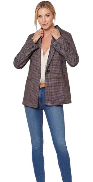 Sanctuary Daily Oxford Blazer Jacket  Medium Single Button Plaid Preppy Workday thumbnail 1