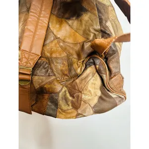 Vintage 1980s/90s Brown Leather Patchwork Clip Front Drawstring Backpack Bag thumbnail 11