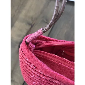 Y2K Straw Baguette Bag Womens Size S‎ Red Woven Wheat Straw Vintage Boho thumbnail 3