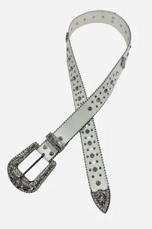 White Rhinestone Belt Studded Western Silver Buckle Cross Detail thumbnail 1