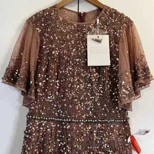 Mac Duggal Pink Cape Sleeve Beaded Tea Length Drop Waist Dress size 6 C9 thumbnail 8