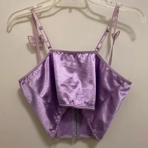 SheIn Lavender Purple Satin Corset Tank Top M Medium Butterfly Accents Butterflies thumbnail 6