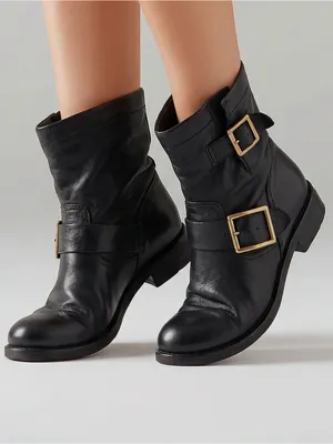 Jimmy Choo Black Leather Moto ankle fur Boots sz 6.5 (37) thumbnail 1