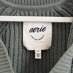 Aerie Sugar Rush Chenille Sweater in Green Size Small V Neck Collared thumbnail 4
