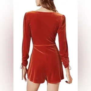 Urban Outfitters Goldmine Velvet Long Sleeve Romper Terra‎ Cotta Orange Size XS thumbnail 8