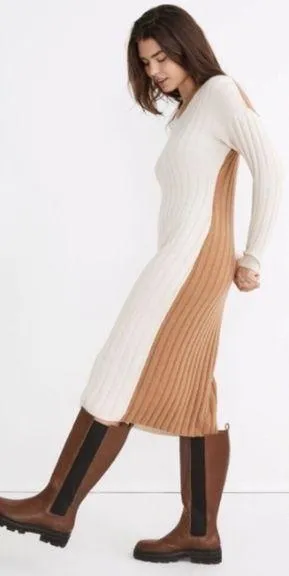 MADEWELL Wool Long Sleeve Two Tone Midi Sweater Dress thumbnail 1