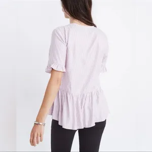 Madewell Studio Ruffle-Hem Top Lavender Stripe - Size Small thumbnail 2