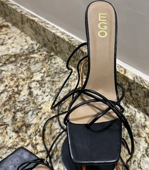 Sandals EGO Black Lace-Up Square-Toe Heeled Sandals 9 Great Shape thumbnail 1