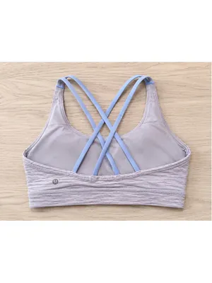 Lululemon Sports Bra Women’s Size 8 Gray Blue‎ Striped Criss Cross Straps thumbnail 2