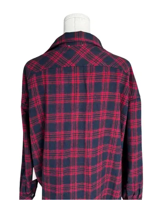 Superdown x Revolve - NWT Audriana Oversized Flannel Top Red Navy Plaid Sz S thumbnail 6