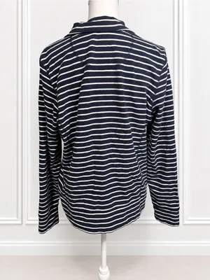 L.L.Bean Ultrasoft Sweats Full Zip Mock Neck Jacket Navy Stripe Women’s L thumbnail 5