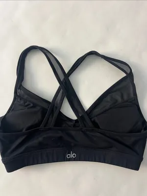 ALO YOGA Entice Sports Bra Mesh Crossback Strappy V Neck Small thumbnail 6