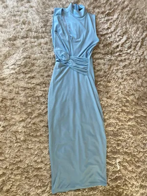 Lulu’s Light Blue Mesh Cutout Knotted Midi Dress thumbnail 3
