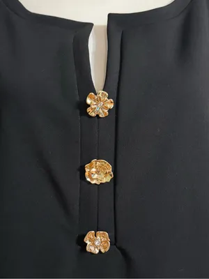 Karl Lagerfeld Black Sleeveless Shift Dress with Gold Floral Buttons thumbnail 3