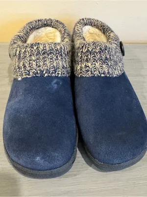 Clarks Womens Suede Leather Comfort Clog Knitted Collar Slipper Plush Faux Sz‎ 7 thumbnail 1