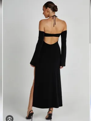 Meshki Tia Slinky Off Shoulder Flare Bell Long Sleeve Maxi Dress Black Size XS thumbnail 2