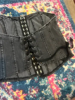 Bdg Black Washed Denim Corset Top thumbnail 6