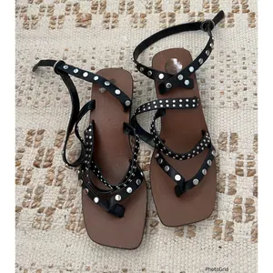 Zara Black Studded Ankle Wrap Sandals Size 38 / 7 or 7.5 thumbnail 2