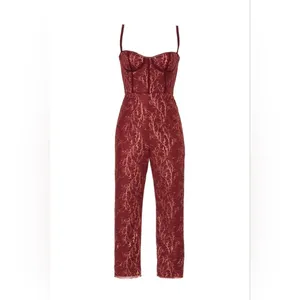 Rtr sz0 Katie May Venus Jumpsuit red wine lace gold shimmer metallic skinny 1 PC thumbnail 4