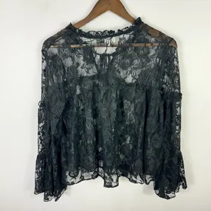 Shannon Ford New York S Black Lace Sheer Bell Sleeve Top Whimsigoth Fairy Grunge thumbnail 4